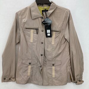 Montanaco Rain Jacket Women's Small Khaki Full Sleeve Snaps Zip Pockets Outdoors